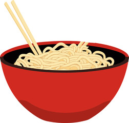 A bowl of noodles with chopsticks in it