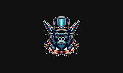 Fototapeta premium head gorilla wearing top hat vector illustration mascot design