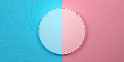 Perfectly symmetrical abstract minimalism in pink and blue halves with a circular frame , symmetry, abstract, minimalism, pink