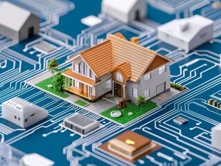 Smart home interface, close-up on digital house specs, futuristic real estate deal