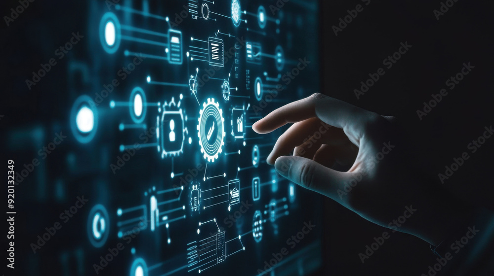 Wall mural business professional engaging with digital data on computer screen, embracing internet technology a