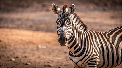 Naklejka premium Zebra isolated on background, wildlife, safari, black and white, stripes, fauna, mammal, nature, African, endangered