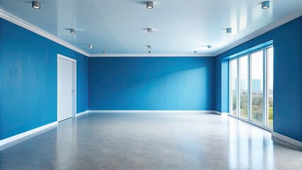 Fototapeta premium Empty blue wall room with clean white floor , minimalist, interior design, contemporary, spacious, simple, modern