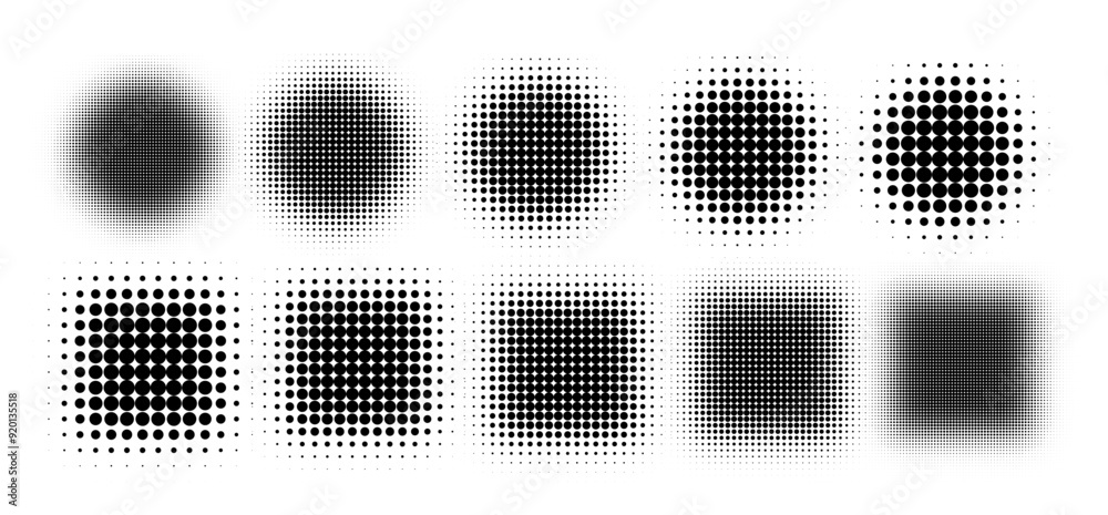 Wall mural circle halftone. abstract dotted circles, round halftones geometric dots gradient and pop art textur