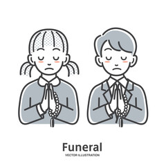 葬儀で手を合わせる子供2人