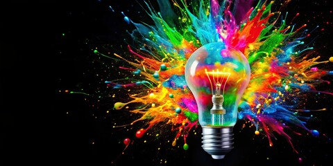 Colorful explosion of paint from a creative light bulb, creativity, explosion, vibrant, colorful, light bulb, art
