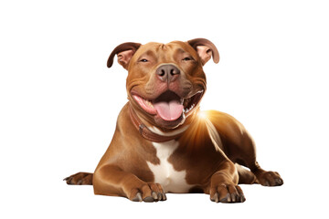 Obraz premium Pitbull is sleeping peacefully in the sunlight, isolated on white background.