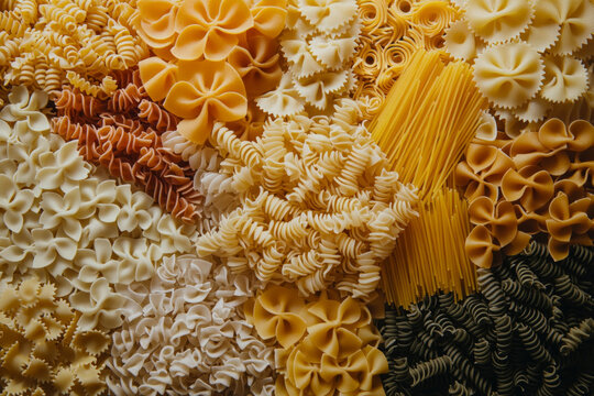 Overhead view of a variety of different types of pasta - Powered by Adobe