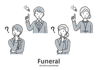 Naklejka premium 葬儀に参列する男女の表情のパターン素材