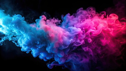 Fototapeta premium Colorful smoke cloud texture with vibrant neon blue and magenta pink steam splashes on a dark background , explosion, vibrant, neon