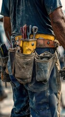 Fototapeta premium part of construction worker with tools belt1