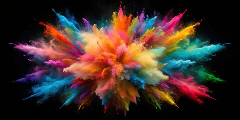 Abstract colorful explosion on black background, horizontal, explosion, abstract, colorful, burst, vibrant, dynamic, energy