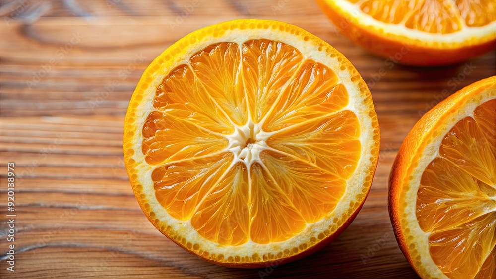 Poster Fresh sliced orange close up , citrus, fruit, vibrant, healthy, tropical, juicy, slices, vitamin C, refreshing, summer, colorful