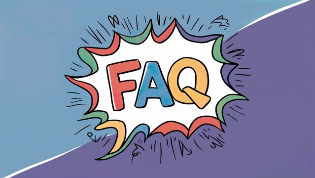 a speech bubble bursting open, revealing the letters "FAQ" in playful and eye-catching fonts