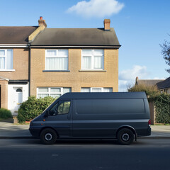 A delivery van parked outside a residential home 