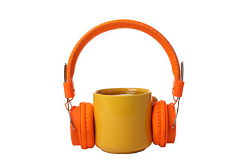 PNG,A cup of tea with headphones, isolated on white background