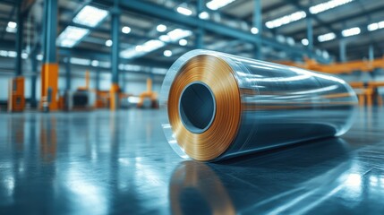 Close-up shot of protective window films roll in a modern warehouse