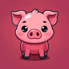 Fototapeta premium Cute cartoon pig with big eyes against a vibrant pink backdrop.