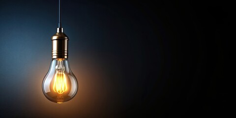 Glowing light bulb hanging in the dark, electricity, illumination, innovation, creative, energy, idea, inspiration