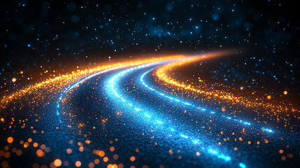 dynamic blue motion blur, evoking a sense of speed and fluidity. The swirling patterns and gradient tones suggest a fusion of energy, technology, and modernity