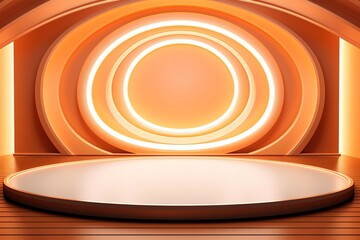 Obraz premium Abstract circular platform with neon light.