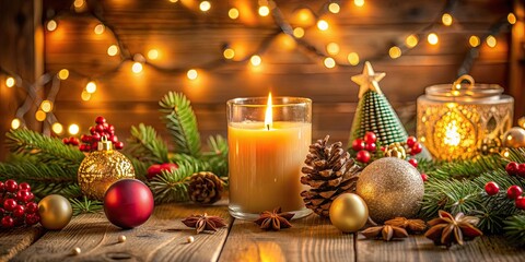 Warm and cozy Christmas setting with glowing candlelight and festive decorations , Christmas, candle, holiday, festive