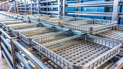 Metal trays used for organizing and supporting communication wires in industrial facilities and buildings