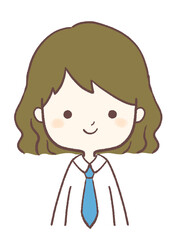 青いネクタイをする女性のイラスト