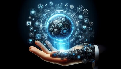 Water droplets on a black background with a circular, metallic design resembling a gear or engine10