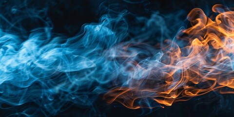 Dynamic blue and orange swirling smoke creates an intriguing visual contrast that mesmerizes viewers