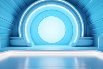 Obraz premium Abstract blue and white futuristic background with circular shapes.