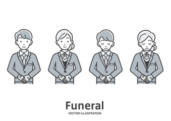 葬儀社の男性と女性スタッフの表情パターン素材