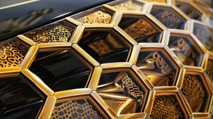 A car exterior with a collage of raised patterns reminiscent of a honeycomb or beehive.