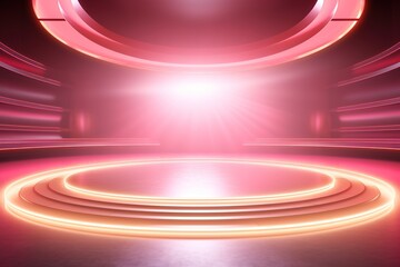 Obraz premium Illuminated circular podium with neon lights.