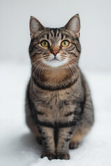 Cute orange ginger cat sitting and looking at the camera isolated.