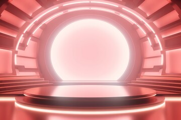 Obraz premium Pink neon lit podium with circular opening.