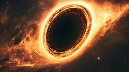 Mesmerizing Black Hole Swallowing Cosmic Energy in Fiery Galactic Backdrop