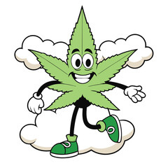 Cannabis leaf cartoon character person with marijuana vector art