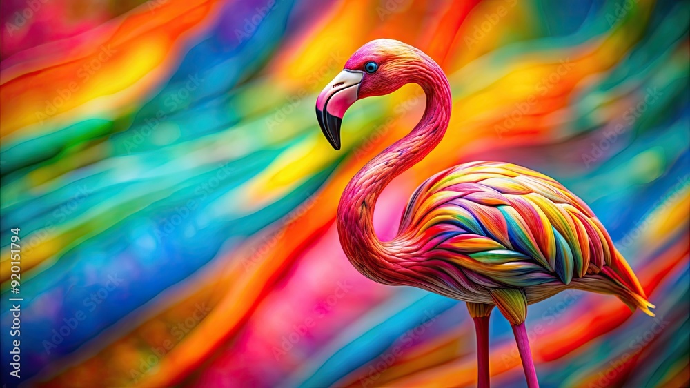 Sticker Whimsical flamingo sculpture in vibrant colors set against a colorful background , whimsical, flamingo, sculpture, vibrant