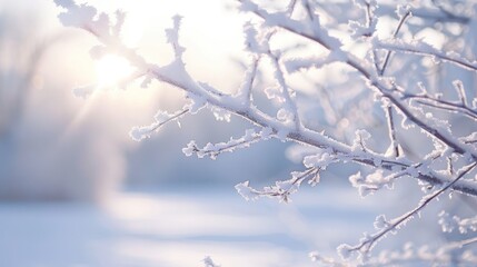 Snowy Branch with Sunbeams