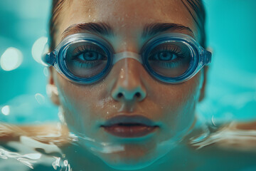 Naklejka premium Attractive woman portrait at pool for training, wellness and winner mindset. 