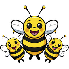 Family bee, Expert honey bee teaches the newbies how to collect honey through teamwork.