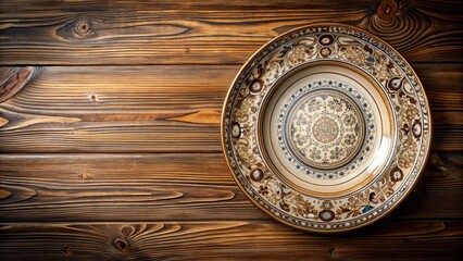 Fototapeta premium Intricately designed music plate with classical motifs on an elegant wooden table , music, plate, classical, motifs