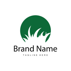 Farm illustration green grass logo design simple natural grass vector template