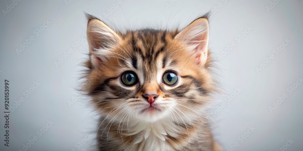 Sticker Adorable fluffy kitten with big round eyes and a tiny pink nose, cute, adorable, fluffy, kitten, pet, animal, whiskers, feline, small