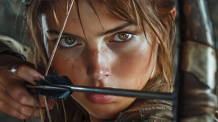 Skilled Female Archer in Action. Archery and Empowerment Concept