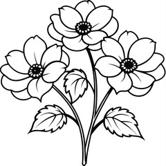 A drawing of a bunch of flowers with leaves on a white background