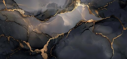 Abstract marble background with gold veins. Grey and black marble texture with gold accents.