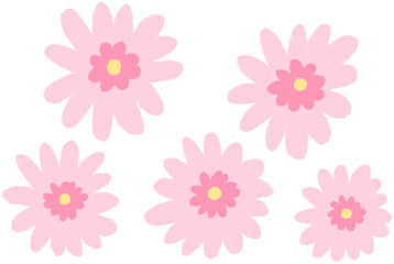 Pink Flowers Drawing, Set, Floral Icon, Design Element, Decoration, Bouquet