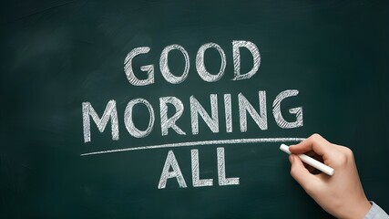 Fototapeta premium Chalk-Drawn 'Good Morning All' Greeting, Radiating Warmth and Positive Vibes
